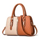 Bolsa feminina bicolor de pele sintética para usar à mão ou ao ombro Costura em losangos Fecho decorativo Alça removível 32 x 21 x 14 3