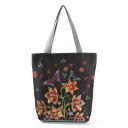 Bolsa feminina com estampado floral Forma alta com fundo alargado 27 x 37 x 8 cm Alças longas cinzentas Poliéster Motivos de rosas e papoulas 3