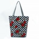 Bolsa feminina com estampado floral Forma alta com fundo alargado 27 x 37 x 8 cm Alças longas cinzentas Poliéster Motivos de rosas e papoulas 12