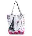 Bolsa feminina com estampas de monumentos famosos e cidades históricas Bolsa de poliéster 27 x 37 x 8 cm com alças cinzas Formato retangular 6