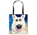 Bolsa feminina com impressão de cão em toda a parte da frente Bolsa de compras quadrada com alças pretas Poliéster Dimensões 34,5 x 34,5 cm 6