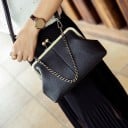 Bolsa feminina crossbody em estilo retro com estrutura metálica Fecho de bolinhas Corrente e alça longa Couro PU texturizado 24 x 17 x 8