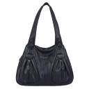 Bolsa feminina espaçosa de ombro Duas alças com tachas metálicas Vários compartimentos com fecho Bolsos frontais com fecho Couro 4
