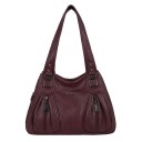 Bolsa feminina espaçosa de ombro Duas alças com tachas metálicas Vários compartimentos com fecho Bolsos frontais com fecho Couro 6