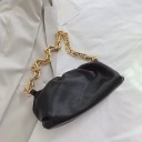 Bolsa feminina suave com corrente dourada maciça Forma franzida que lembra um almofada Bolsa de mão 28 x 14 x 10 cm couro PU 2