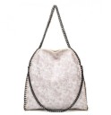 Bolsa grande feminina de ombro com alças em corrente Saco macio e espaçoso com borda em corrente de metal pele PU 40 x 38 x 12 cm 4