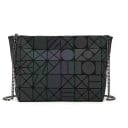 Bolsa holográfica feminina de ombro com corrente metálica Formato retangular plano Padrão geométrico Couro PU e poliéster 26 x 18 x 7 cm 2