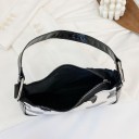 Bolsa pequena de senhora para o ombro em pele sintética brilhante Padrão preto e branco Alça curta com argolas metálicas Fecho com zip 23 x 5 x 15 5