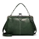 Bolsa retro feminina em pele PU com estrutura metálica decorativa Fecho de bolinhas Alça curta para a mão Alça ajustável para o ombro 1