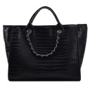 Bolsa shopper grande para senhora 41 x 26 x 18 cm Couro sintético com estampagem de crocodilo Alças curtas e alças em corrente para o ombro 4