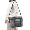 Bolsa térmica de duas camadas 21 x 26 x 19 cm Cores neutras Bolsa de almoço refrigerada com camada isolante Design de dois andares Bolsa de comida portátil 7