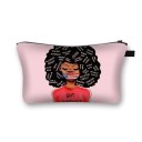 Bolsita de cosméticos para mujer con impresión de silueta femenina con peinado afro. Bolsita plana con cremallera para cosméticos y pequeños 13