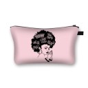 Bolsita de cosméticos para mujer con impresión de silueta femenina con peinado afro. Bolsita plana con cremallera para cosméticos y pequeños 26
