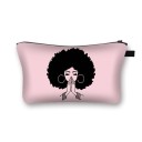 Bolsita de cosméticos para mujer con impresión de silueta femenina con peinado afro. Bolsita plana con cremallera para cosméticos y pequeños 27