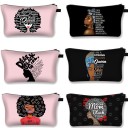 Bolsita de cosméticos para mujer con impresión de silueta femenina con peinado afro. Bolsita plana con cremallera para cosméticos y pequeños 31