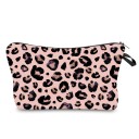 Bolso cosmético para mujer con estampado de leopardo Bolso rosa de poliéster con cremallera y asa Interior negro 13,5 x 22 cm Para cosméticos 1
