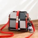 Bolso crossbody para mujer con patrón de cuadros Correa frontal con cierre giratorio Varios compartimentos en el interior Cuero PU y poliéster 2