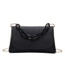 Bolso crossbody para mujer con solapa y asa de cadena robusta Cadena delgada sobre el hombro Forma plana Cuero PU y poliéster 19 x 11 x 3 cm 6