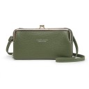 Bolso crossbody para mujer en forma de cartera Cierre de bolitas con marco dorado Strap delgado para el hombro Cuero PU texturizado 20 3