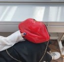 Bolso cruzado para mujer en forma de labios Acabado brillante Cierre con cremallera Correa de cadena dorada Plástico y poliéster 8