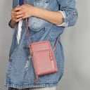 Bolso cruzado para mujer para móvil y tarjetas de cuero PU granulada Más bolsillos con cremallera Correa ajustable Herrajes dorados 11 x 5 7