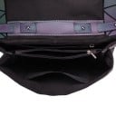 Bolso de hombro holográfico para mujer con solapa Forma de sobre Patrón geométrico Bolsillo interior con cremallera Material de cuero PU y poliéster 5