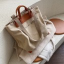 Bolso de lona para mujer 41 x 35 x 17 cm Gran bolso con asas marrones y larga correa Impresión con texto en la parte delantera 4