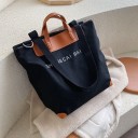 Bolso de lona para mujer 41 x 35 x 17 cm Gran bolso con asas marrones y larga correa Impresión con texto en la parte delantera 3