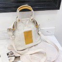 Bolso de lona para mujer, de mano y bandolera, con asas cortas y un strap ancho desmontable. Parche rectangular colorido 26 x 13 x 17 2