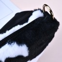 Bolso de mano de peluche para mujer de piel sintética Asa corta de pelo 25 cm Solapa con cierre magnético Cremallera y anillos de metal 4