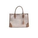 Bolso de mano elegante para mujer con patrón de pata de gallo. Bolso rectangular espacioso con dos asas y un colgante decorativo 37 x 26 x 14 4
