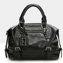 Bolso de mano para mujer con hebillas decorativas y colgante Estilo vintage Cierre con cremallera Dos asas Cuero sintético y poliéster 30 x 1