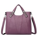 Bolso de mano para mujer de piel PU 30 x 25 x 12 cm Dos asas con herrajes metálicos Correa desmontable para el hombro Costura decorativa 3