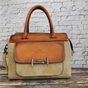Bolso de mano para mujer de piel sintética Bolso elegante con dos asas y una correa para el hombro Bolsillo frontal con hebilla de metal 38 x 1