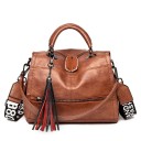 Bolso de mano y bandolera para mujer de cuero PU 26 x 21 x 14 cm Correa ancha con estampado Asa superior Pompón decorativo Bolsillo 3