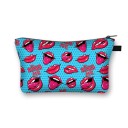 Bolso de maquillaje femenino con estampado de labios y besos Estuche para cosméticos y brochas de poliéster Cremallera con asa Tamaño 13 x 21,5 cm 2