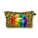 Bolso de maquillaje femenino con estampado de labios y besos Estuche para cosméticos y brochas de poliéster Cremallera con asa Tamaño 13 x 21,5 cm 3