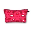 Bolso de maquillaje femenino con estampado de labios y besos Estuche para cosméticos y brochas de poliéster Cremallera con asa Tamaño 13 x 21,5 cm 6