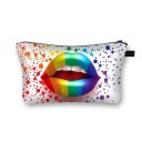 Bolso de maquillaje femenino con estampado de labios y besos Estuche para cosméticos y brochas de poliéster Cremallera con asa Tamaño 13 x 21,5 cm 7