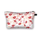 Bolso de maquillaje femenino con estampado de labios y besos Estuche para cosméticos y brochas de poliéster Cremallera con asa Tamaño 13 x 21,5 cm 10