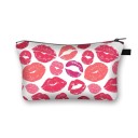 Bolso de maquillaje femenino con estampado de labios y besos Estuche para cosméticos y brochas de poliéster Cremallera con asa Tamaño 13 x 21,5 cm 19
