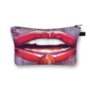 Bolso de maquillaje femenino con estampado de labios y besos Estuche para cosméticos y brochas de poliéster Cremallera con asa Tamaño 13 x 21,5 cm 12