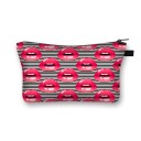 Bolso de maquillaje femenino con estampado de labios y besos Estuche para cosméticos y brochas de poliéster Cremallera con asa Tamaño 13 x 21,5 cm 27