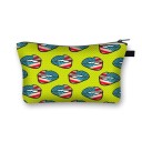 Bolso de maquillaje femenino con estampado de labios y besos Estuche para cosméticos y brochas de poliéster Cremallera con asa Tamaño 13 x 21,5 cm 30