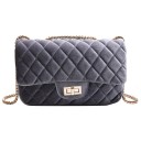 Bolso de mujer acolchado cruzado 24 x 15 x 7 cm Apariencia de terciopelo Correa de cadena dorada Cierre giratorio en la solapa Patrón 2