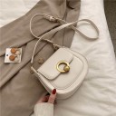 Bolso de mujer crossbody para llevar al hombro Forma semicircular Adorno circular dorado en la solapa Correa ajustable Cuero sintético 18 x 19 1