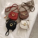 Bolso de mujer crossbody para llevar al hombro Forma semicircular Adorno circular dorado en la solapa Correa ajustable Cuero sintético 18 x 19 6