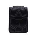 Bolso de mujer tipo crossbody con acolchado geométrico y remaches metálicos Tapeta con cierre metálico Cadena de PU cuero 18 x 13,5 x 1