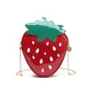 Bolso de mujer tipo crossbody en forma de fresa Roja brillante con correa de cadena Cierre con cremallera Cuero PU y poliéster 18 x 16 x 6 cm 1