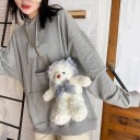 Bolso de peluche para mujer en forma de osito con gorro de encaje y lazo Cadena de metal para el hombro Pelaje sintético rizado 1